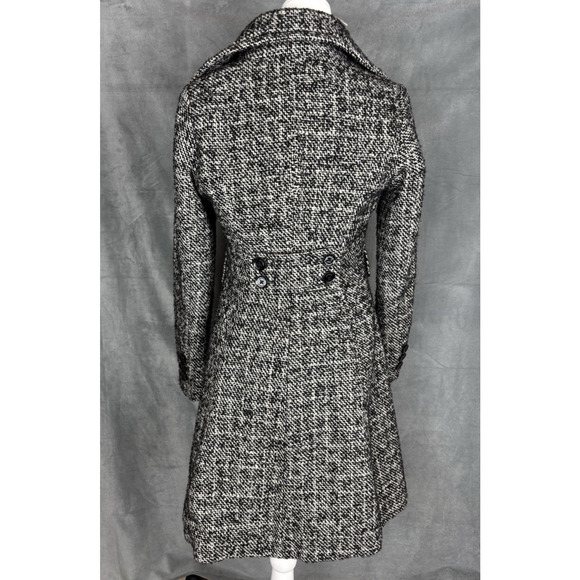 EXPRESS Wool Blend Tweed Trench Coat Pea Coat Womens Small Black & White Plaid - Picture 3 of 14